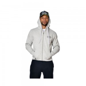 Von Dutch Sliman Front Printed Zippered Men Hoodie Grey | US-AYDVLJ810