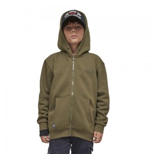 Von Dutch Slimane Zipped With Round Neck And Hood Kids' Sweatshirt Khaki / Black | US-ARUVBO934