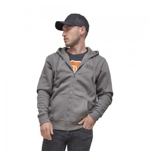 Von Dutch Slimane Zippered Cotton Men Hoodie Grey | US-AIOZUK120