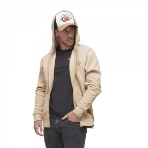 Von Dutch Slimane Zippered Cotton Men Hoodie Beige | US-KVRLUX261