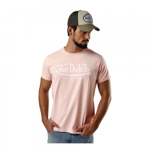 Von Dutch Stretch Round Neck With Life Logo Men T-Shirt Rose / White | US-CTUNVD123