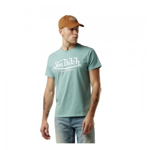 Von Dutch Stretch Round Neck With Life Logo Men T-Shirt Blue Turquoise / White | US-NQHZXI102