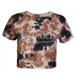 Von Dutch Tie Dye Stone Crop Men T-Shirt Brown / Black | US-LJMTZK619