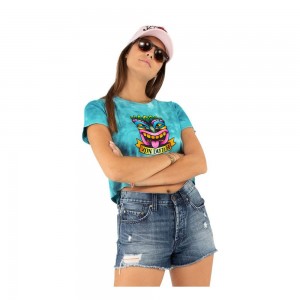 Von Dutch Tika Tie And Dye Cotton Women Crop Top Turquoise / Rose / Yellow | US-UQPOGT830