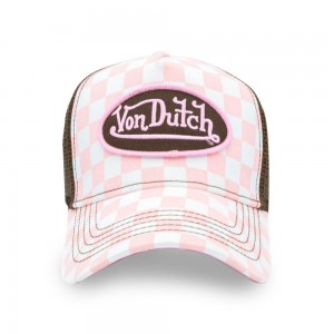 Von Dutch Trucker Checker Cap Rose / White | US-CODVFQ623