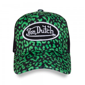 Von Dutch Trucker Cheetah Velvet Cap Green / Black | US-RAXQCM876