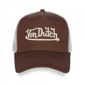 Von Dutch Trucker Embroidered Logo Cap Dark Brown / White | US-IEFVZS521