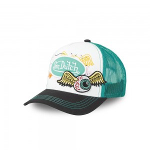 Von Dutch Trucker Flying Eyes Cap White / Turquoise / Black | US-WQMAKJ764