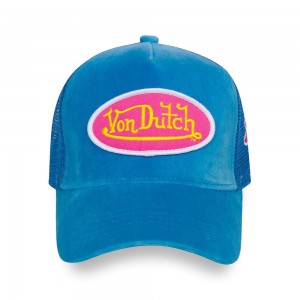 Von Dutch Trucker Hollywood Velvet Cap Blue | US-DONFGH936