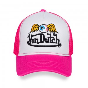 Von Dutch Trucker Hot Flying Eyeball Wordmark Cap Pink / White | US-WQSMXL632