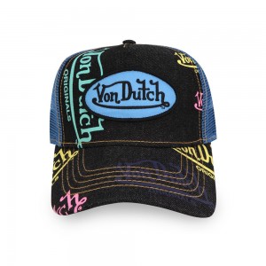 Von Dutch Trucker Logo Denim Cap Black / Blue | US-VUGDQC718