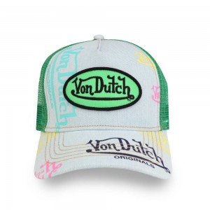 Von Dutch Trucker Logo Denim Cap Light Blue / Green | US-BYDRUC139