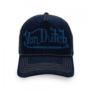 Von Dutch Trucker Logo Denim Cap Navy | US-DXFRBN590