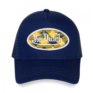 Von Dutch Trucker Plaid Cap Navy / Yellow | US-SIXLYJ437