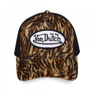 Von Dutch Trucker Stripe Velvet Cap Brown / Black | US-SAJBQK804