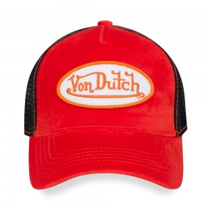 Von Dutch Trucker Velvet Cap Red / Orange / Black | US-WXRNVJ490