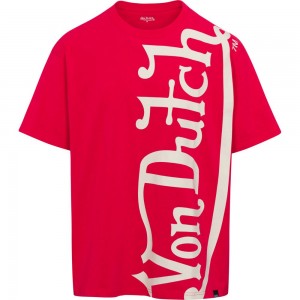 Von Dutch Vertical Logo Ss Men T-Shirt Red / Cream | US-WTYCUE042