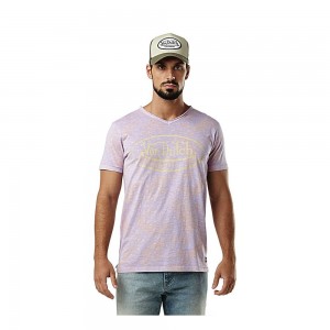 Von Dutch V-neck With Cotton Treatment Ron Men T-Shirt Purple / White | US-COKDMI250