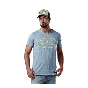 Von Dutch V-neck With Cotton Treatment Ron Men T-Shirt Yellow / Blue | US-AYIRWS160