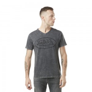 Von Dutch V-neck With Cotton Treatment Ron Men T-Shirt Dark Grey | US-TUFXDJ952