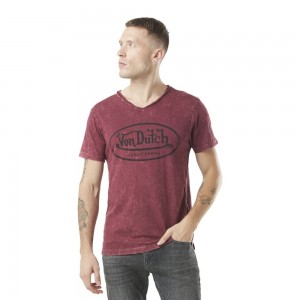 Von Dutch V-neck With Cotton Treatment Ron Men T-Shirt Burgundy | US-PQWDJU493