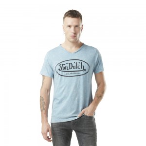 Von Dutch V-neck With Cotton Treatment Ron Men T-Shirt Blue | US-HLKEVA840