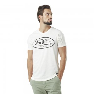 Von Dutch V-neck With Neppy Neon Logo In Cotton Tyron Men T-Shirt Black / White | US-SVWPMA028