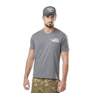 Von Dutch V-neck With Print Under The Pocket Vond Men T-Shirt Grey | US-EMJHKU031