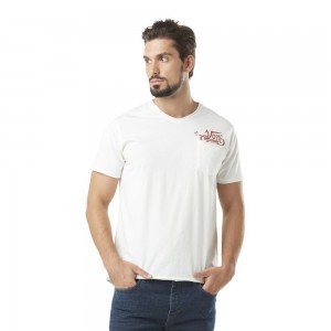 Von Dutch V-neck With Print Under The Pocket Vond Men T-Shirt Beige / Red | US-CPVIAH027