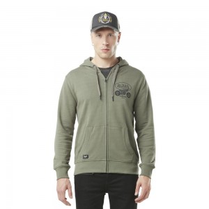 Von Dutch Zipped With Ori Front Print In Cotton Men Hoodie Khaki | US-PBYWND347