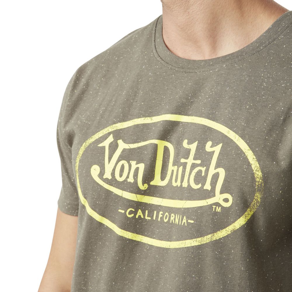 Von Dutch Aaron Neppy Round Neck Cotton Men T-Shirt Khaki / Yellow | US-CRUYLS290