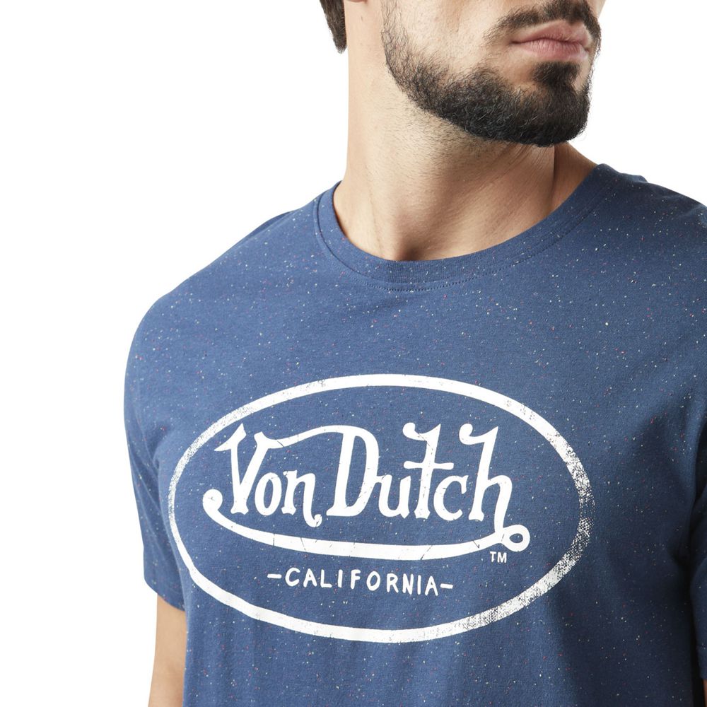 Von Dutch Aaron Neppy Round Neck Cotton Men T-Shirt Dark Blue / White | US-IVOQGP073