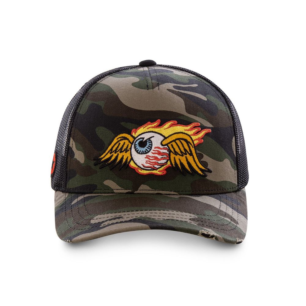 Von Dutch Baseball Camouflage Fire With Mesh Cap Green Camo / Yellow | US-DJRKOE129