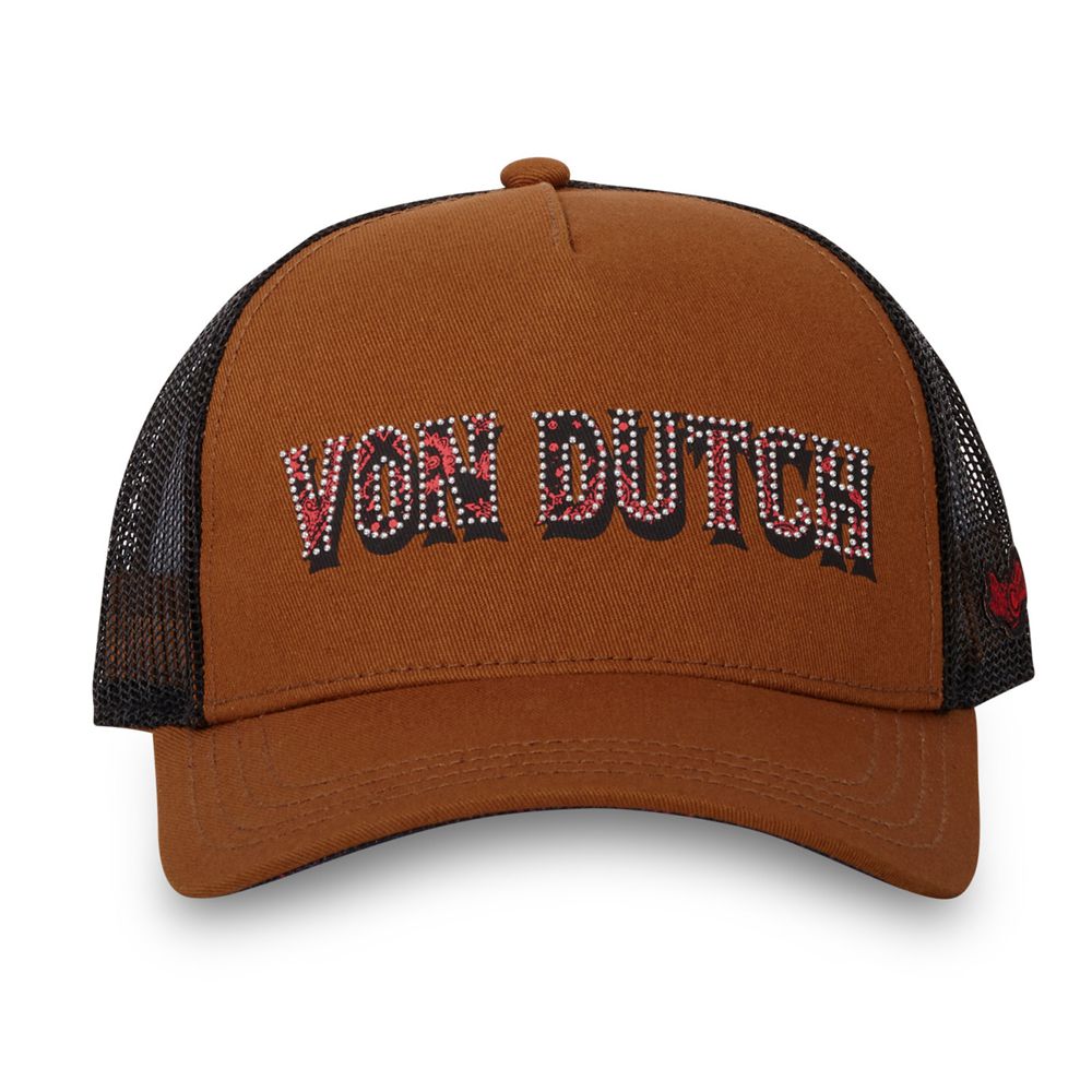 Von Dutch Baseball Snapback Stud Closure Cap Brown / Black / Red | US-NDYLKB417