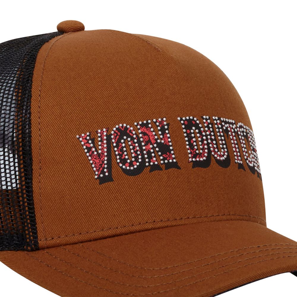 Von Dutch Baseball Snapback Stud Closure Cap Brown / Black / Red | US-NDYLKB417