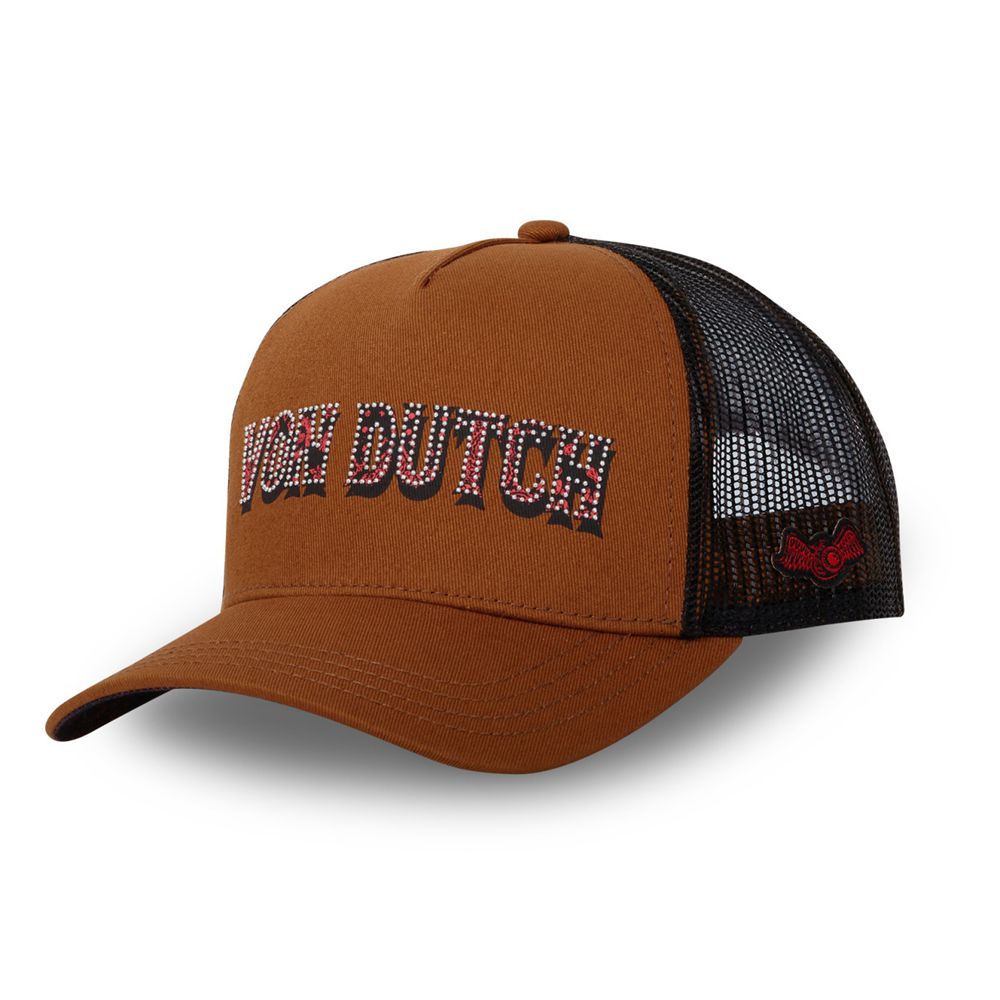 Von Dutch Baseball Snapback Stud Closure Cap Brown / Black / Red | US-NDYLKB417