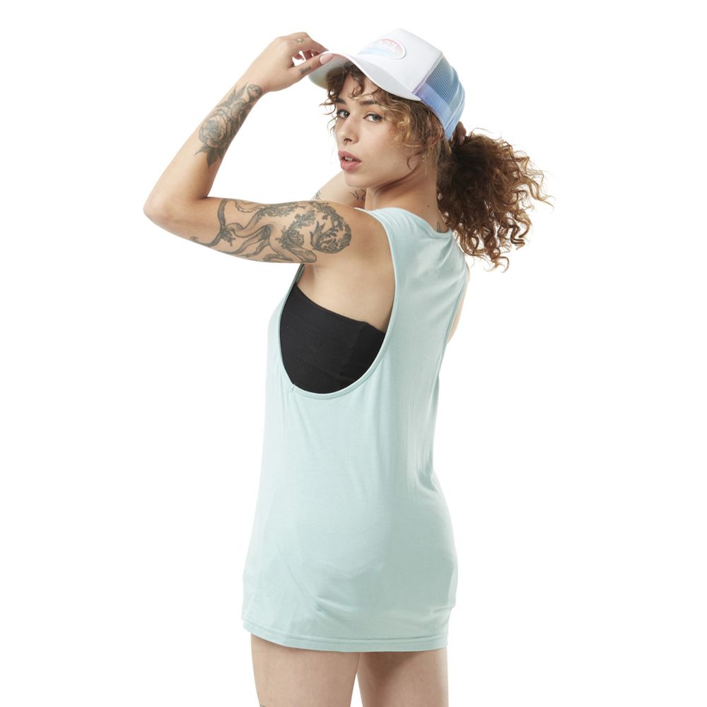 Von Dutch Basic Loose With Front Logo Women Tank Top Turquoise | US-GAYZMI734