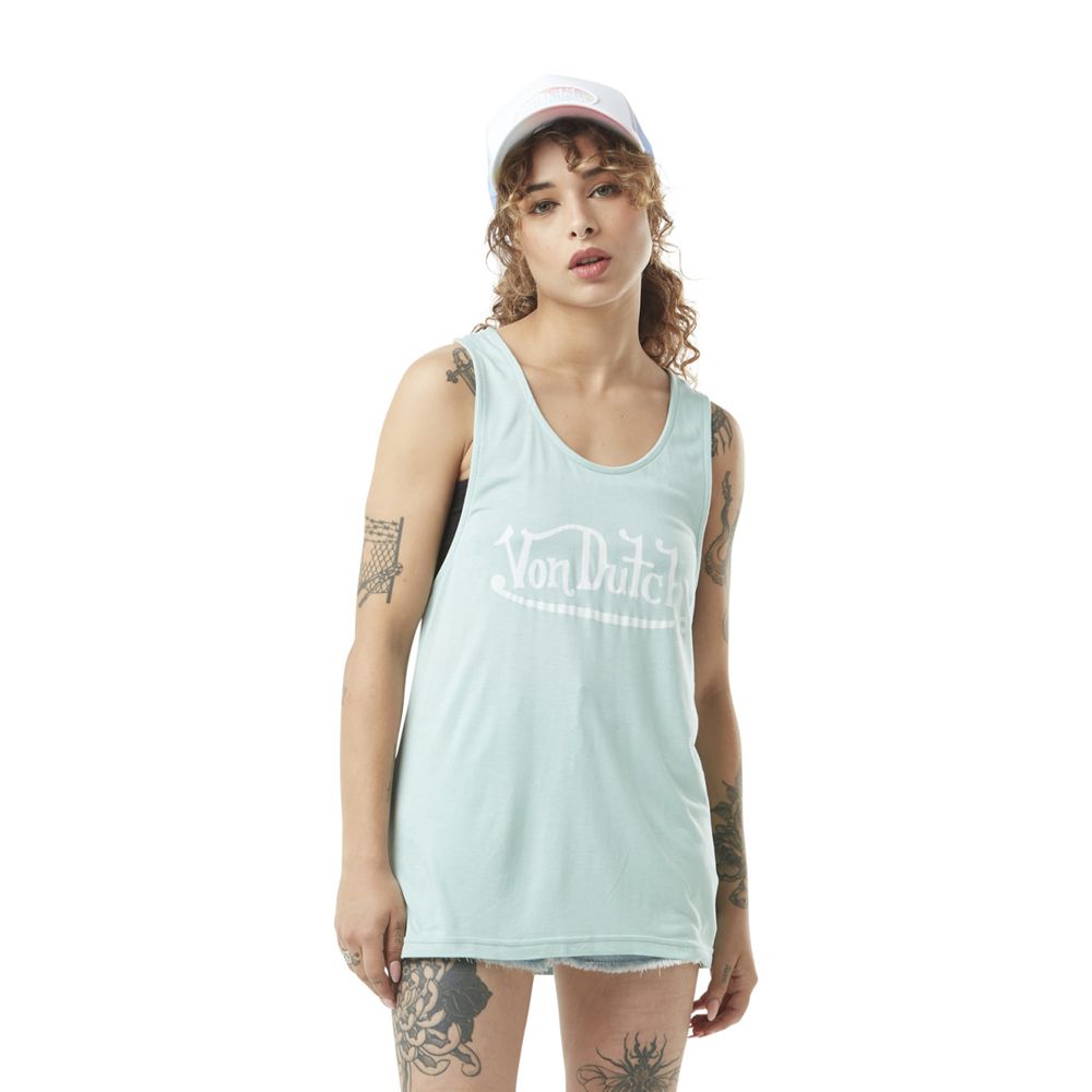 Von Dutch Basic Loose With Front Logo Women Tank Top Turquoise | US-GAYZMI734