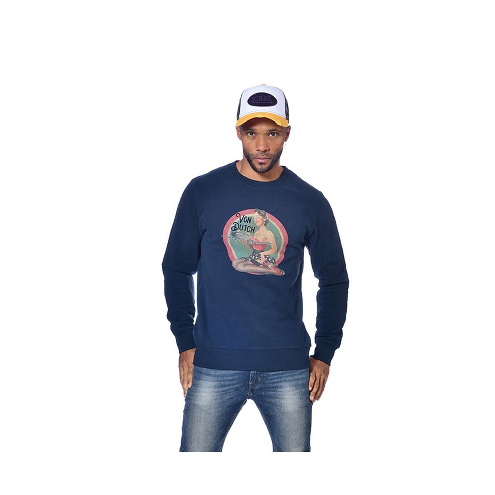 Von Dutch Bobby Round Neck And Print Men Sweatshirt Blue | US-MDQVSF457