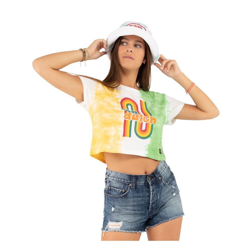 Von Dutch Bow Tie And Dye Cotton Women Crop Top White / Yellow / Green | US-WRDOCQ950