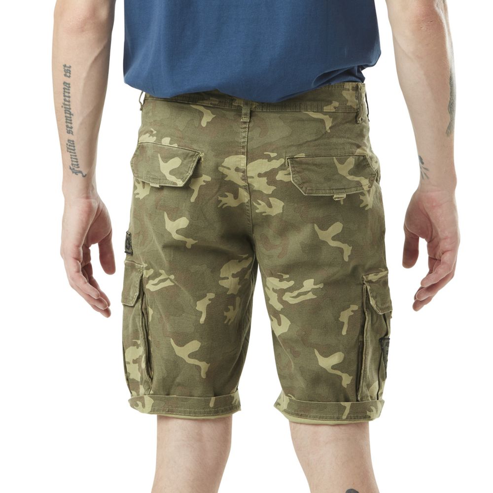 Von Dutch Cargo Canvas Cotton Bermuda Men Shorts Green Camo | US-ZITEWF860