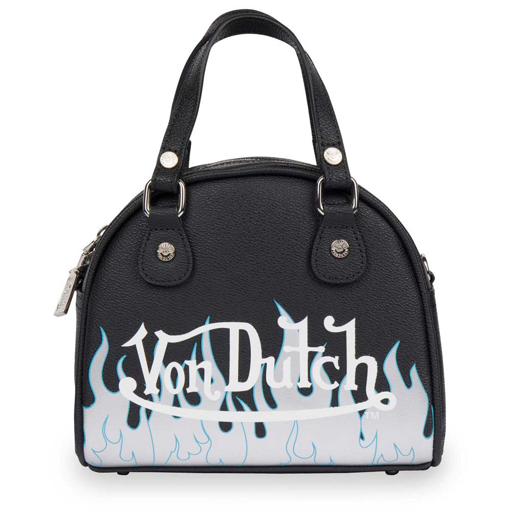 Von Dutch City Of Angels Small Women Bowling Bag Black / Silver / Blue | US-JSLAFZ861