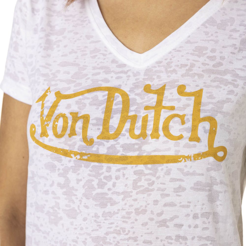 Von Dutch Classic V-neck with Front Print Women T-Shirt White / Orange | US-KXGTWB478