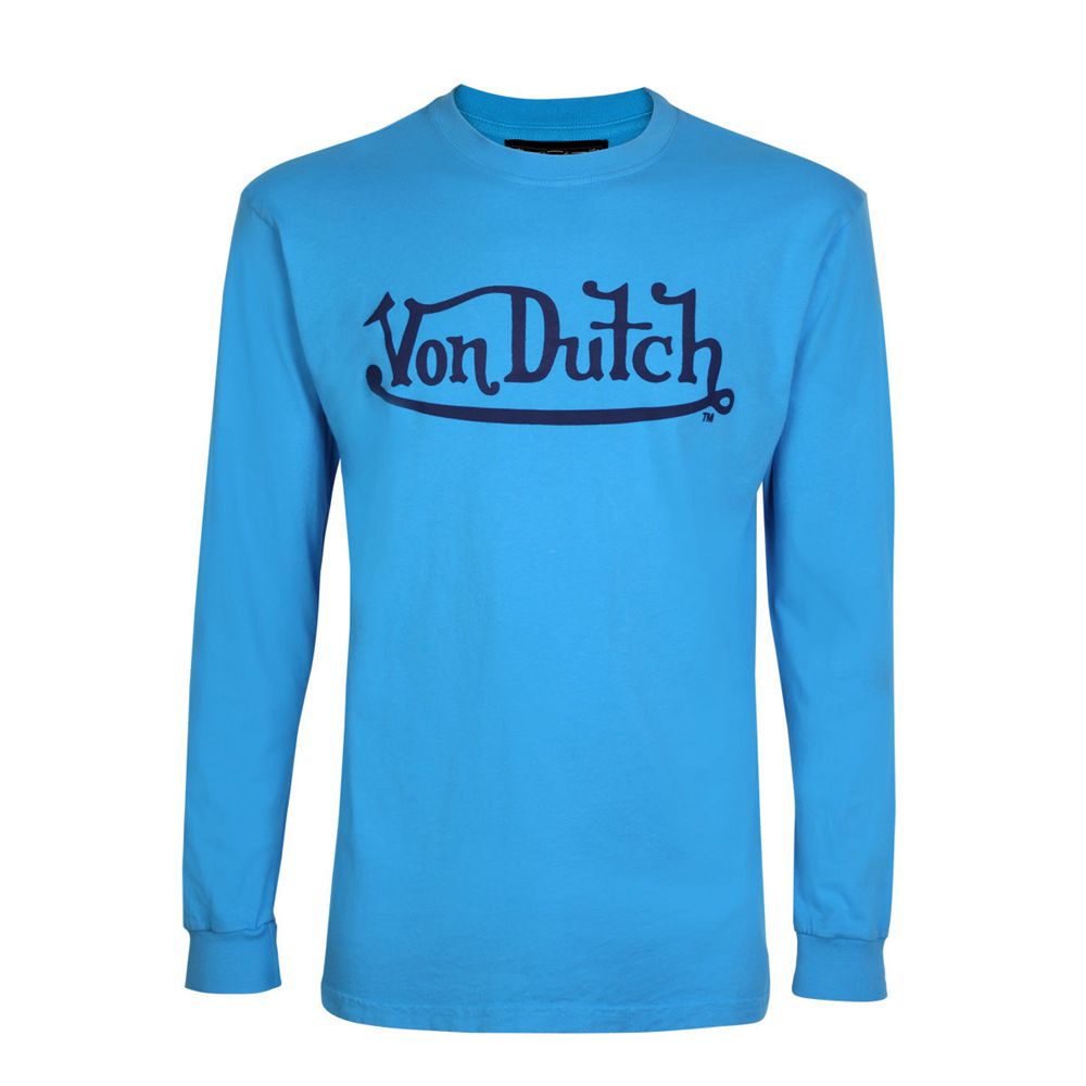 Von Dutch Classic Wordmark Long Sleeve Men T-Shirt Blue | US-YIECBR374