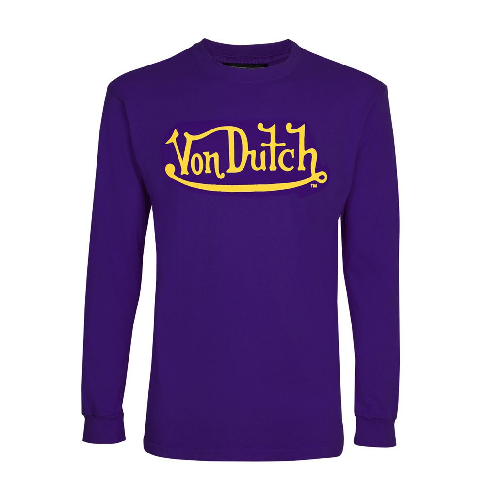 Von Dutch Classic Wordmark Long Sleeve Men T-Shirt Purple / Yellow | US-RYGDLN654