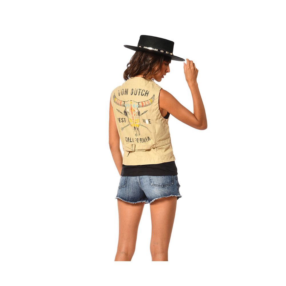 Von Dutch Cow Sleeveless Tailored Women Vest Beige | US-GQWVZU581