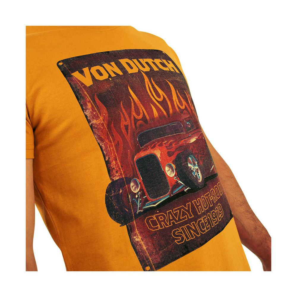 Von Dutch Crazy Cotton Regular-Fit Round-Neck Men T-Shirt Yellow Moutarde | US-UGSABZ876