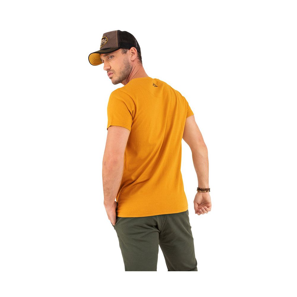 Von Dutch Crazy Cotton Regular-Fit Round-Neck Men T-Shirt Yellow Moutarde | US-UGSABZ876