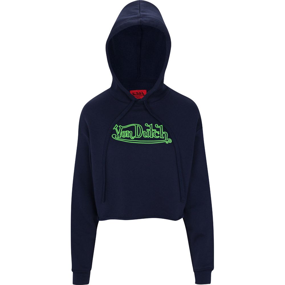 Von Dutch Crop Men Hoodie Navy / Green | US-RVEBIW816