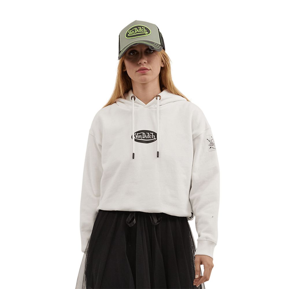 Von Dutch Crop Top With In Stamp Cotton Women Hoodie White | US-HGZAVQ495